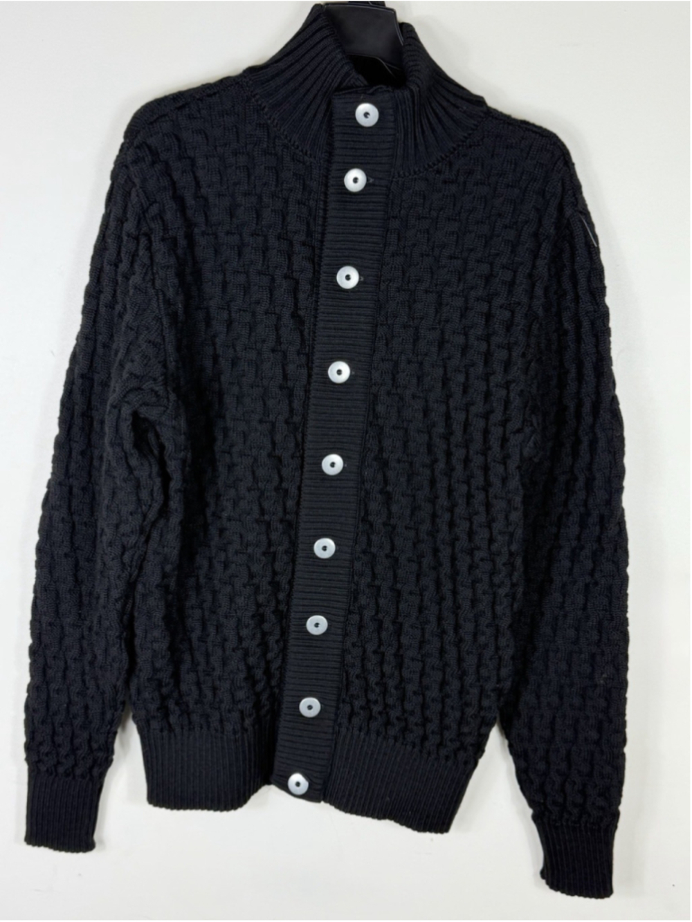 SNS Herning Denmark XXL Black Chunky Knit Cardigan Merino Virgin Wool Sweater